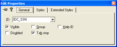 Modifying the SSN edit control properties