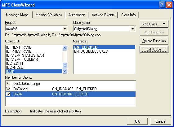 Add a message-handling function for IDOK object.
