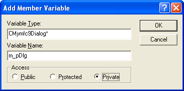 Adding a data member/member variable to hold the dialog pointer.